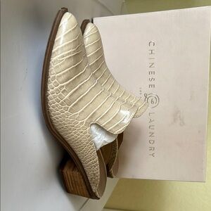 Chinese Laundry Cream Ankle Booties with Textured Leather